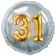 Runder Luftballon Jumbo Zahl 31, silber-gold mit 3D-Effekt zum 31. Geburtstag