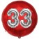 Runder Luftballon Jumbo Zahl 33, rot-silber mit 3D-Effekt zum 33. Geburtstag