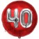 Runder Luftballon Jumbo Zahl 40, rot-silber mit 3D-Effekt zum 40. Geburtstag