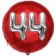Runder Luftballon Jumbo Zahl 44, rot-silber mit 3D-Effekt zum 44. Geburtstag