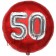 Runder Luftballon Jumbo Zahl 50, rot-silber mit 3D-Effekt zum 50. Geburtstag