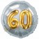 Runder Luftballon Jumbo Zahl 60, silber-gold mit 3D-Effekt zum 60. Geburtstag