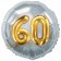Runder Luftballon Jumbo Zahl 60, silber-gold mit 3D-Effekt zum 60. Geburtstag
