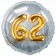 Runder Luftballon Jumbo Zahl 62, silber-gold mit 3D-Effekt zum 62. Geburtstag