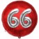 Runder Luftballon Jumbo Zahl 66, rot-silber mit 3D-Effekt zum 66. Geburtstag