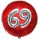 Runder Luftballon Jumbo Zahl 69, rot-silber mit 3D-Effekt zum 69. Geburtstag