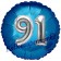 Runder Luftballon Jumbo Zahl 91, blau-silber mit 3D-Effekt zum 91. Geburtstag