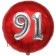 Runder Luftballon Jumbo Zahl 91, rot-silber mit 3D-Effekt zum 91. Geburtstag