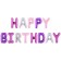 Schriftzug aus Luftballons, Happy Birthday in Rosa, Lila, Pink und Flieder