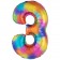 Zahlen Luftballon Zahl 3, Regenbogenfarben, Ballon aus Folie, Dekozahl ohne Helium