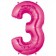 Zahlendekoration Zahl 3, Rosa, Großer Luftballon aus Folie, Blau, 1 Meter hoch, Folienballon Dekozahl
