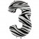 Zahl 3, Zebra Print, Luftballon aus Folie, 100 cm