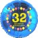 Luftballon aus Folie zum 32. Geburtstag, Herzlichen Glückwunsch Ballons 32, blau, ohne Ballongas