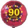 Luftballon aus Folie zum 90. Geburtstag, Herzlichen Glückwunsch Ballons 90, rot, ohne Ballongas