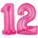 Zahl 12 Pink, Luftballons aus Folie zum 12. Geburtstag, 100 cm, inklusive Helium