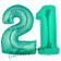 Zahl 21, Aquamarin, Luftballons aus Folie zum 21. Geburtstag, 100 cm, inklusive Helium