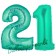 Zahl 21, Aquamarin, Luftballons aus Folie zum 21. Geburtstag, 100 cm, inklusive Helium