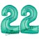 Zahl 22, Aquamarin, Luftballons aus Folie zum 22. Geburtstag, 100 cm, inklusive Helium