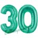 Zahl 30, Aquamarin, Luftballons aus Folie zum 30. Geburtstag, 100 cm, inklusive Helium