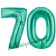 Zahl 70, Aquamarin, Luftballons aus Folie zum 70. Geburtstag
