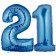 Zahl 21 Blau, Luftballons aus Folie zum 21. Geburtstag, 100 cm, inklusive Helium
