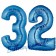Zahl 32, Blau, Luftballons aus Folie zum 32. Geburtstag, 100 cm, inklusive Helium