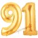 Zahl 91, Gold, Luftballons aus Folie zum 91. Geburtstag, 100 cm, inklusive Helium