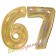 Zahl 67, holografisch, Gold, Luftballons aus Folie zum 67. Geburtstag, 100 cm, inklusive Helium