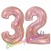 Zahl 32, holografisch, Rosegold, Luftballons aus Folie zum 32. Geburtstag, 100 cm, inklusive Helium