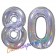 Zahl 80, holografisch, Silber, Luftballons aus Folie zum 80. Geburtstag, 100 cm, inklusive Helium
