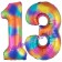 Zahl 13 Regenbogen, Zahlen Luftballons aus Folie zum 13. Geburtstag, inklusive Helium