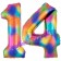 Zahl 14 Regenbogen, Zahlen Luftballons aus Folie zum 14. Geburtstag, inklusive Helium