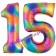 Zahl 15 Regenbogen, Zahlen Luftballons aus Folie zum 15. Geburtstag, inklusive Helium