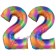 Zahl 22 Regenbogen, Zahlen Luftballons aus Folie zum 22. Geburtstag, inklusive Helium
