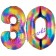 Zahl 30 Regenbogen, Zahlen Luftballons aus Folie zum 30. Geburtstag, inklusive Helium