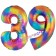 Zahl 39 Regenbogen, Zahlen Luftballons aus Folie zum 39. Geburtstag, inklusive Helium