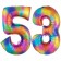 Zahl 53 Regenbogen, Zahlen Luftballons aus Folie zum 53. Geburtstag, inklusive Helium
