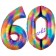 Zahl 60 Regenbogen, Zahlen Luftballons aus Folie zum 60. Geburtstag, inklusive Helium