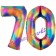 Zahl 70 Regenbogen, Zahlen Luftballons aus Folie zum 70. Geburtstag, inklusive Helium
