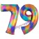 Zahl 79 Regenbogen, Zahlen Luftballons aus Folie zum 79. Geburtstag, inklusive Helium
