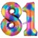 Zahl 81 Regenbogen, Zahlen Luftballons aus Folie zum 81. Geburtstag, inklusive Helium