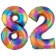 Zahl 82 Regenbogen, Zahlen Luftballons aus Folie zum 82. Geburtstag, inklusive Helium