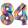 Zahl 84 Regenbogen, Zahlen Luftballons aus Folie zum 84. Geburtstag, inklusive Helium