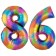 Zahl 86 Regenbogen, Zahlen Luftballons aus Folie zum 86. Geburtstag, inklusive Helium