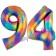 Zahl 94 Regenbogen, Zahlen Luftballons aus Folie zum 94. Geburtstag, inklusive Helium