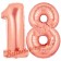 Zahl 18, Rosegold, Luftballons aus Folie zum 18. Geburtstag, 100 cm, inklusive Helium