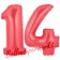 Zahl 14 Rot, Luftballons aus Folie zum 14. Geburtstag, 100 cm, inklusive Helium