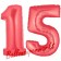 Zahl 15 Rot, Luftballons aus Folie zum 15. Geburtstag, 100 cm, inklusive Helium