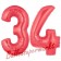 Zahl 34 Rot, Luftballons aus Folie zum 34. Geburtstag, 100 cm, inklusive Helium