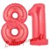 Zahl 81 Rot, Luftballons aus Folie zum 81. Geburtstag, 100 cm, inklusive Helium